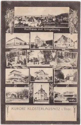 Bad Klosterlausnitz  Mikrokarte: Gaststätten, Villen, Bahnhof  und Straße 1912