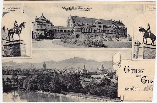 Ansichtskarte Goslar Kaiserhaus, Kaiser Wilhelm I Denkmal 1914