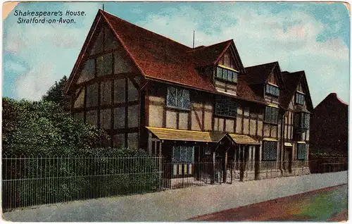 Postcard Stratford-upon-Avon Shakespeares House - Straße 1913