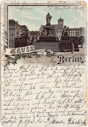 Litho Ansichtskarte Berlin Luther Denkmal 1903