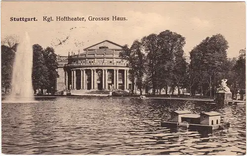 Ansichtskarte Stuttgart Taubenhaus auf dem See- Kgl Hoftheater 1917