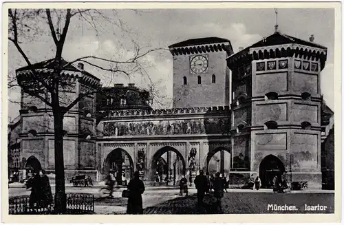 Ansichtskarte München Partie am Isartor - belebt 1932