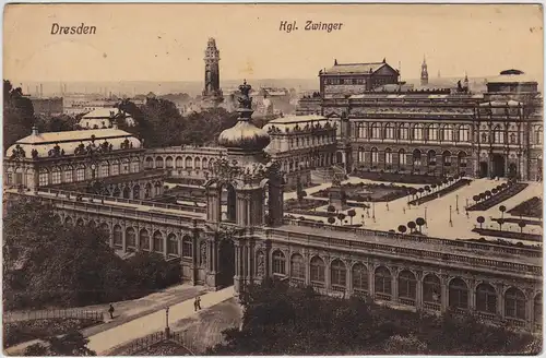 AK  Altstad Dresden Drježdźany Blick über den Zwinger  - gen Friedrichstadt 1920