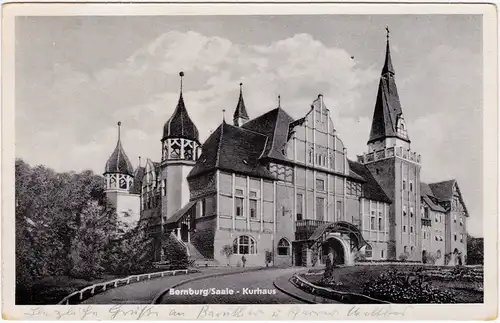 Ansichtskarte Bernburg (Saale) Straßenpartie am Kurhaus 1953