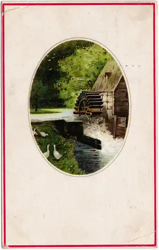  Wassermühle mit Gänsen Passepartout 1917