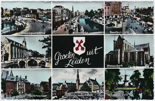 Leiden Leyden Mehrbildkarte: Straßen und Plätze 1965