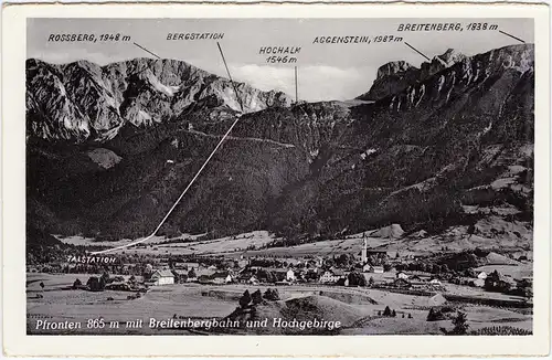 Pfronten (Allgäu) Panorama mit Breitenbergbahn und Hochgebirge 1953