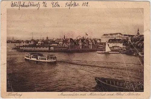 Hamburg Aussenalster mit Alsterlust und Hotel Atlantic 1926