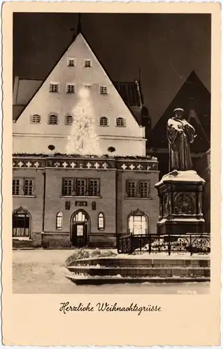 Foto Ansichtskarte Eisleben Marktplatz im Schnee 1959