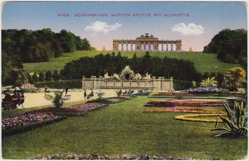 Wien Schönbrunn, Neptun Grotte mit Gloriette 1914