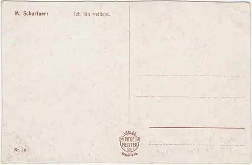 Künstlerkarte:  M. Schartner: Junge Frau im Sessel - Hund 1914