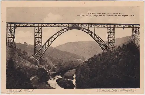 Ansichtskarte Remscheid Riesenbrücke Müngsten 1929