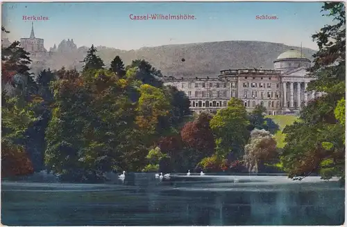 Bad Wilhelmshöhe-Kassel Cassel Schloss vom See aus und Herkules 1917