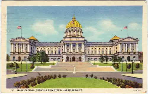 Harrisburg State Capitol - Showing New Steps 1941