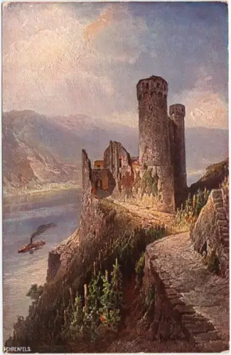 Ansichtskarte Rüdesheim (Rhein) Ruine Ehrenfels Künstlerkarte 1914