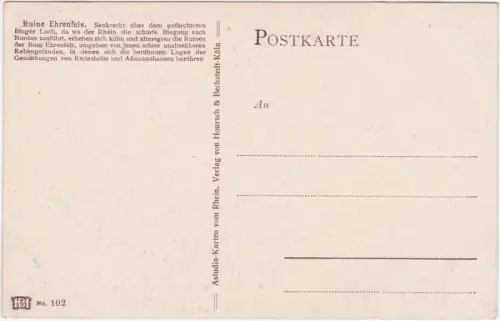 Ansichtskarte Rüdesheim (Rhein) Ruine Ehrenfels Künstlerkarte 1914