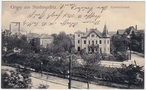 Niedersedlitz-Dresden Drježdźany Partie in der Gartenstraße 1908