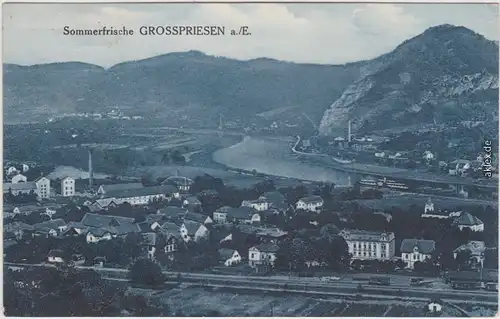 Großpriesen (Elbe) Velké Březno Blick auf Stadt und Bahnanlagen 1925