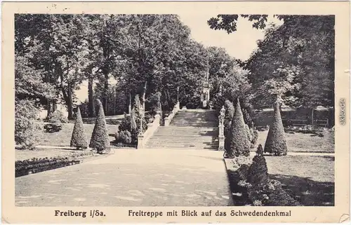 Freiberg (Sachsen) Freitreppe mit Blick auf das Schwedendenkmal 1913