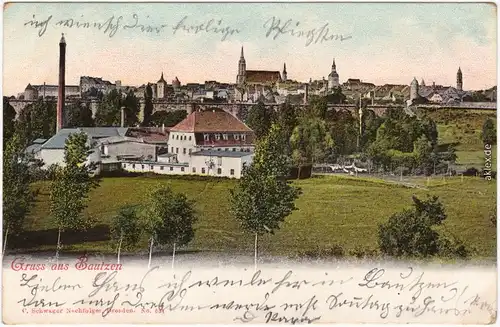 Bautzen Budyšin Partie an der Stadt mit Fabrikanlage 1907