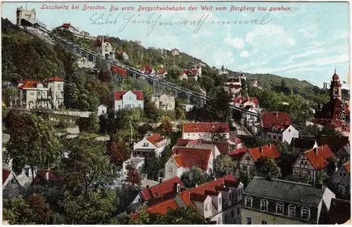 Loschwitz-Dresden Drježdźany Blick über die Dächer - Schwebebahn 1909