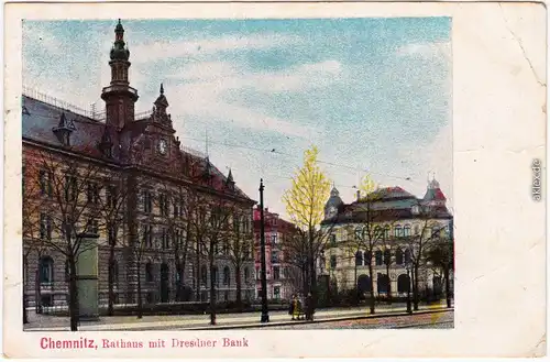 Chemnitz 1953-1990 Karl-Marx-Stadt Rathaus und Dresdner Bank 1906