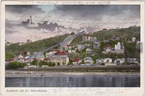 Loschwitz-Dresden Drježdźany Loschwitz mit Schwebebahn - Künstlerkarte 1906
