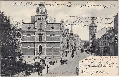 Ansichtskarte Berlin Spandau  Potsdamer Strasse mit Postamt und Kiosk 1904