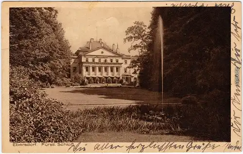 Ebersdorf-Saalburg-Ebersdorf Fürstliches Schloss mit Springbrunnen 1924