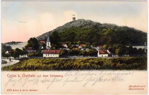 Collm-Wermsdorf Panorama mit Collmberg - Handkolorierte Künstlerkarte 1908