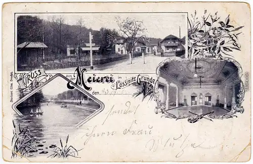 Oberlößnitz-Radebeul 3 Bild: Meierei Straße und Saal 1903