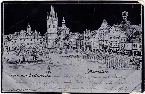 Leitmeritz Litoměřice Marktplatz (Silber/Blau) 1899