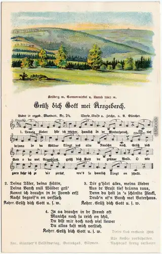 Liedkarten: "Grüß dich Gott mei Arzgeberch" (Lied) 1925