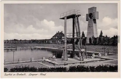 Zerbst Loeper Bad - Denkmal und Sprungturm 1935