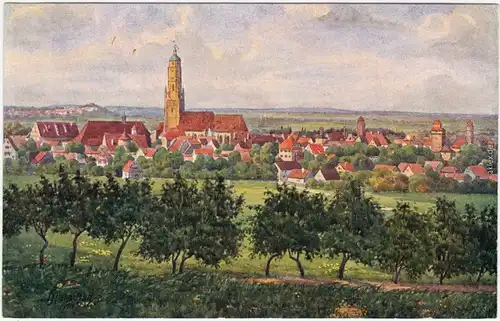 Ansichtskarte Nördlingen Totale (Künstlerkarte) 1917