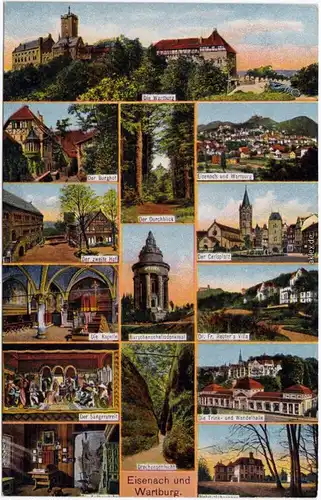 Ansichtskarte Eisenach Mehrbild: Wartburg, Wandelhalle und Bismarckturm 1914