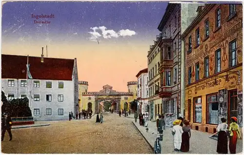 Ingolstadt Straßenpartie am Donautor - Central-Theater 1918