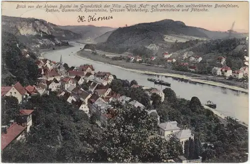 Ansichtskarte Rathen Wehlen Blick auf b Bad Schandau coloriert 1912