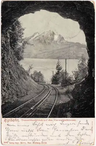 Luzern Lucerna Rigibahn, Tunneldurchblick auf den vierwaldstättersee 1902