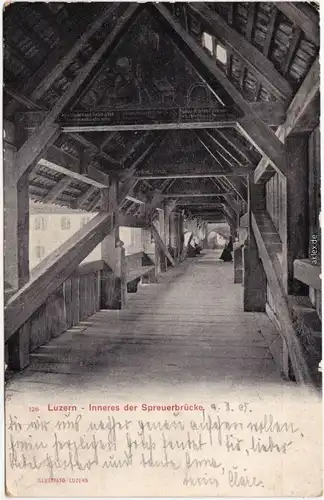 Ansichtskarte Luzern Lucerna Inneres der Spreuerbrücke 1905