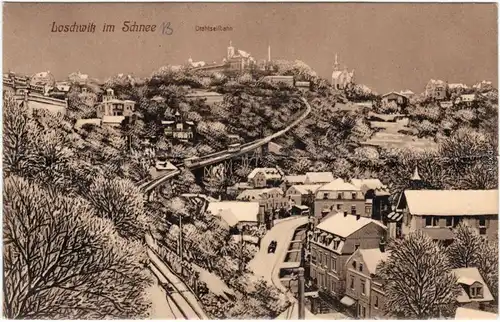 Loschwitz-Dresden Drježdźany Winterpartie mit Schwebebahn 1913