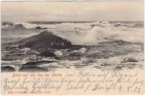 Ansichtskarte Warnemünde Rostock Blick auf die See bei Sturm 1901