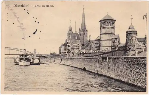 Düsseldorf Partie am Rhein dampfer 1913