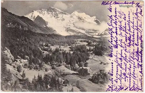 Wengen BE Blick auf Gletscher und Hotel 1903