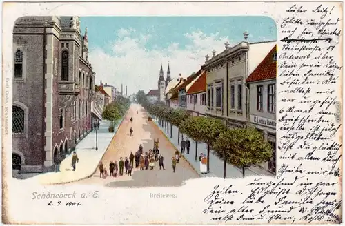 Ansichtskarte Schönebeck Breiteweg b Stendal Magdeburg1901