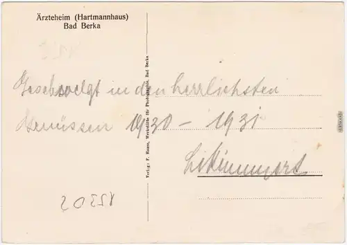 Bad Berka Innenansichten Ärzteheim: Hartmannhaus 1928