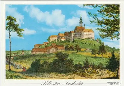 Ansichtskarte Andechs Kloster Andechs Künstlerkarte mit Kreuzzug 1988