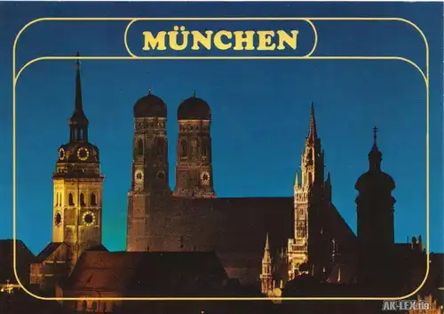 Ansichtskarte München Frauenkirche, Alter Peter, Rathaus bei Nacht 1991