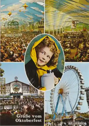 München Oktoberfest - Festzelt Innen und außen Riesenrad Ansichtskarte 1988