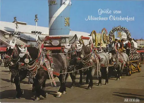 Ansichtskarte München Oktoberfest - Schmuckwagen - Pferde 1988